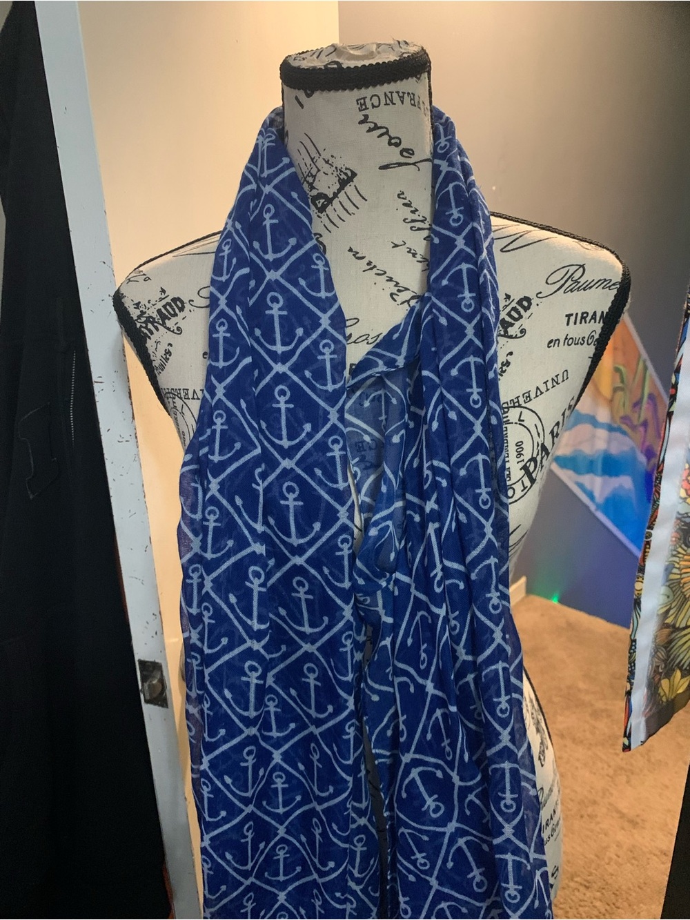Navy Blue Anchor Print Scarf and Yellow scarf-set of 2-great for summer!